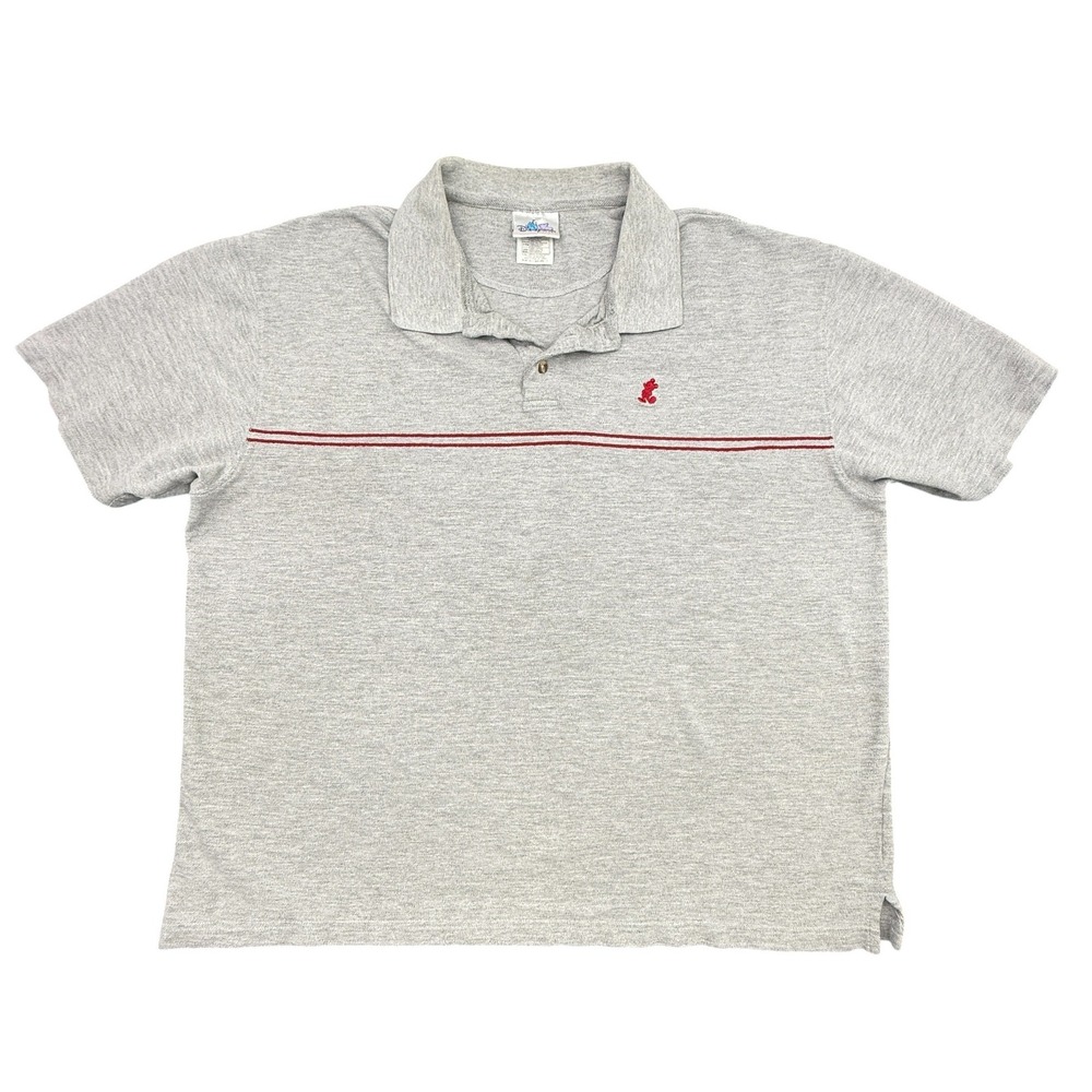 Disneyland Resort Polo Shirt Men's XXL Gray Mickey Mouse Embroidered Stripe